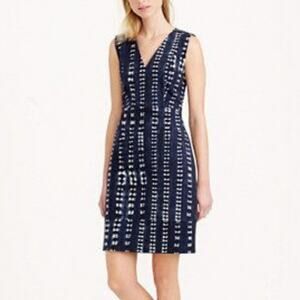 J. Crew Navy Blue Tie Dye Print Woven Canvas 100% Cotton V-neck Sheath Dress